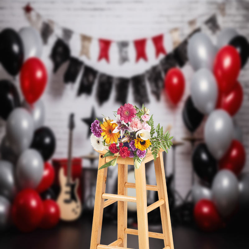 Aperturee - Band Balloon Brick Wall Birthday Cake Smash Backdrop