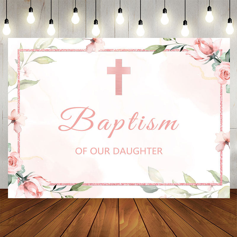 Aperturee - Baptism of Our Daughter Pink Floral Backdrop for Girl