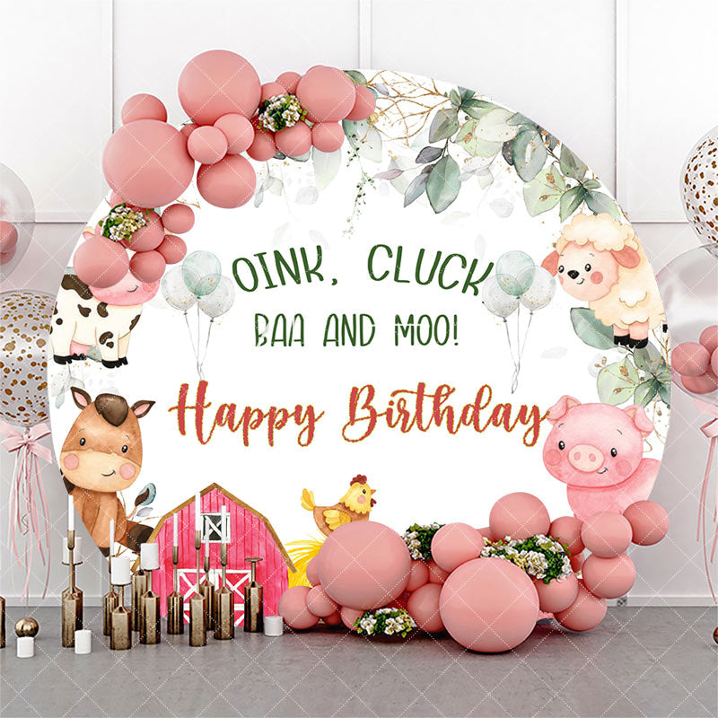 Aperturee - Barn Oink Cluck Baa And Moo Round Birthday Backdrop