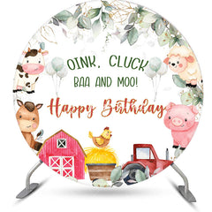 Aperturee - Barn Oink Cluck Baa And Moo Round Birthday Backdrop