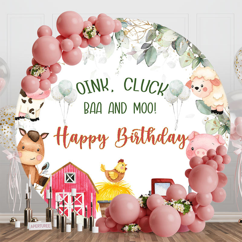 Aperturee - Barn Oink Cluck Baa And Moo Round Birthday Backdrop