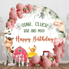 Aperturee - Barn Oink Cluck Baa And Moo Round Birthday Backdrop