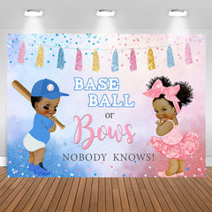 Aperturee - Baseball Or Bows Nobody Knows Baby Shower Backdrop