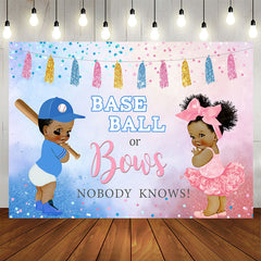 Aperturee - Baseball Or Bows Nobody Knows Baby Shower Backdrop