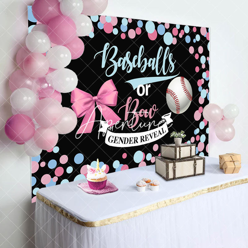 Aperturee - Baseballs Or Bow Colorful Dot Gender Reveal Backdrop