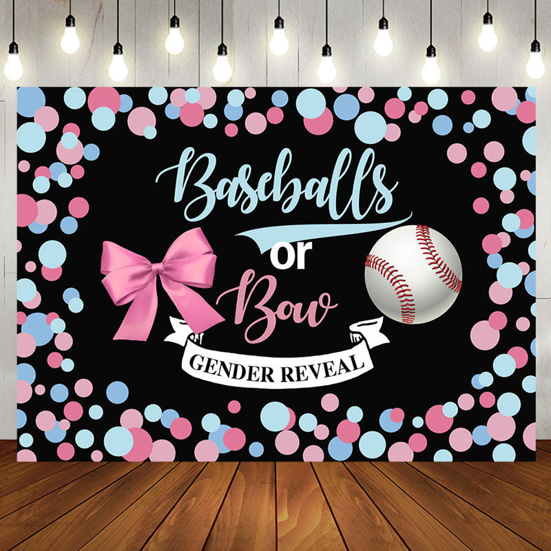 Aperturee - Baseballs Or Bow Colorful Dot Gender Reveal Backdrop