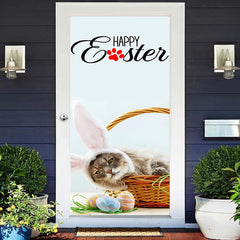 Aperturee - Basket Cat With Bunny Ears Happy Easter Door Cover