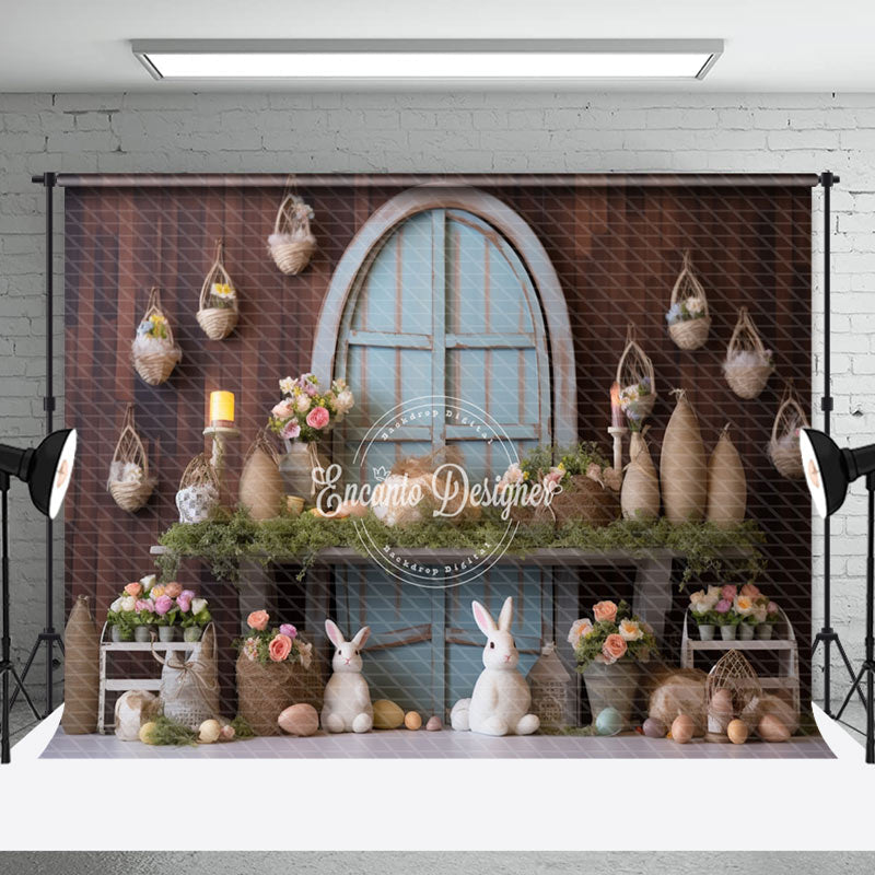 Aperturee - Basket Egg Rabbit Brown Wall Easter Photo Backdrop