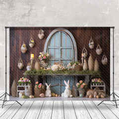 Aperturee - Basket Egg Rabbit Brown Wall Easter Photo Backdrop