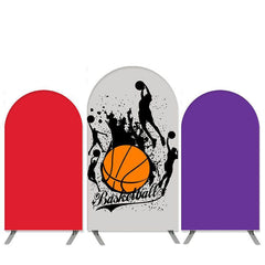 Aperturee Basketball Theme Purple Red Birthday Arch Backdrop Kit