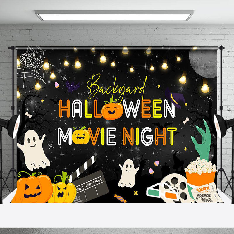 Aperturee - Bats Popcorn Black Halloween Movie Night Backdrop