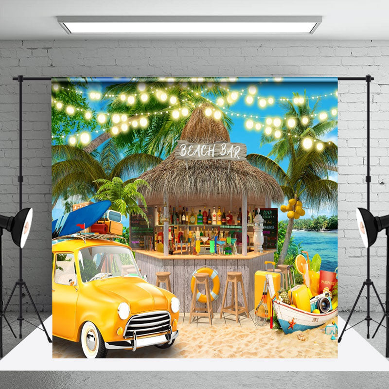 Aperturee - Beach Bar Holiday Yellow Car Tree Summer Backdrop