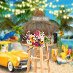 Aperturee - Beach Bar Holiday Yellow Car Tree Summer Backdrop