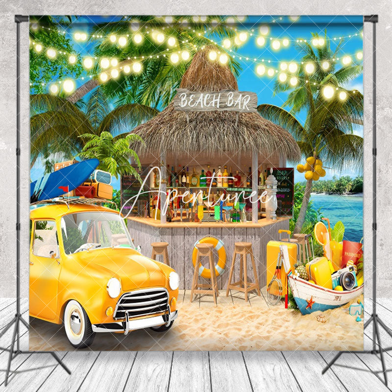 Aperturee - Beach Bar Holiday Yellow Car Tree Summer Backdrop