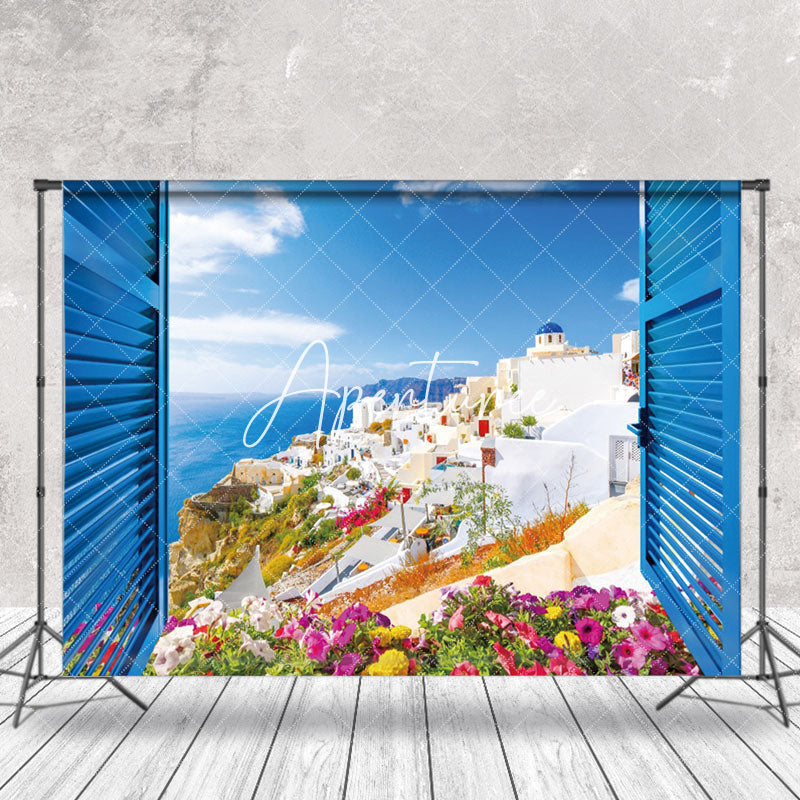 Aperturee - Beach Floral Window Scenery Spring Photo Backdrop