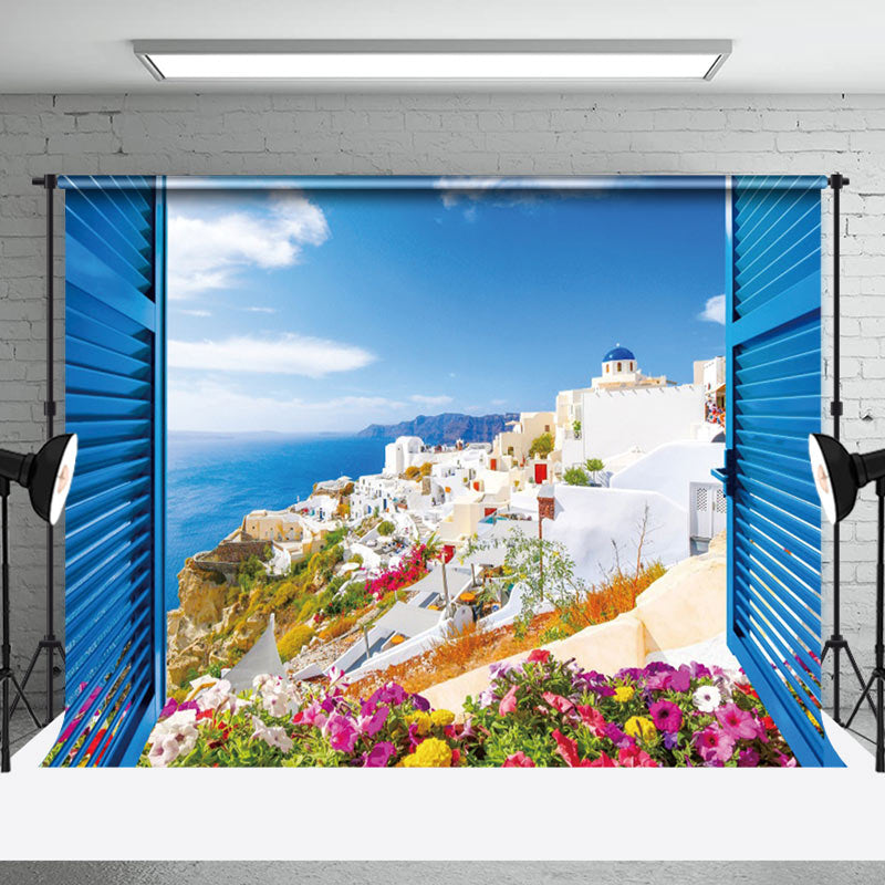 Aperturee - Beach Floral Window Scenery Spring Photo Backdrop