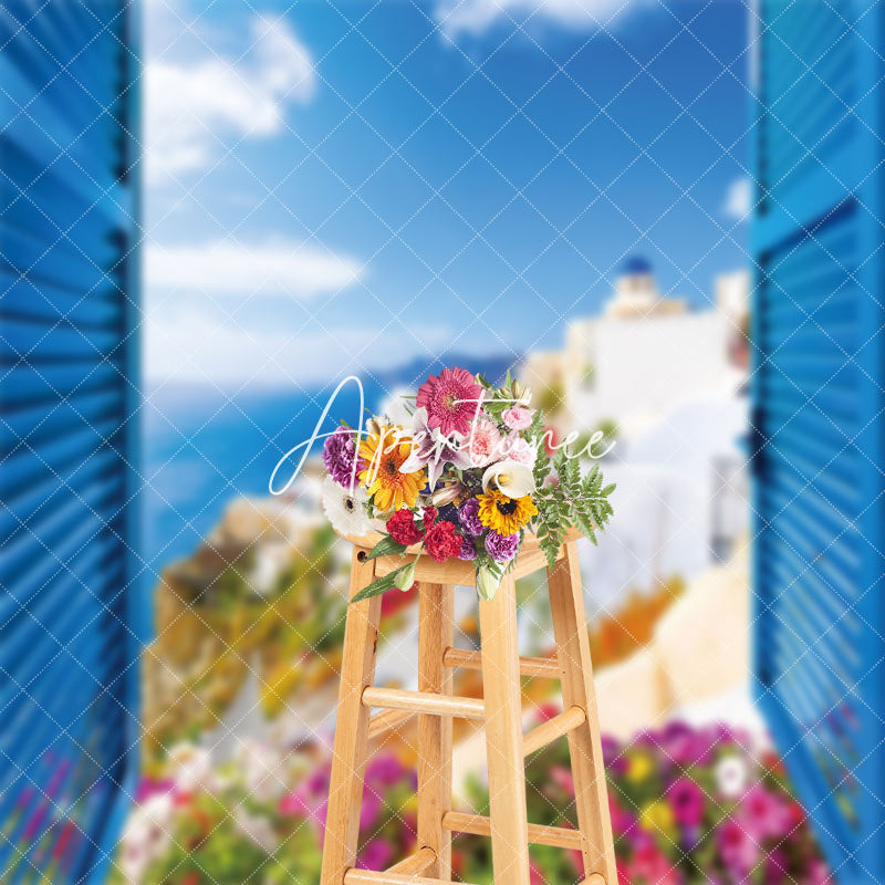 Aperturee - Beach Floral Window Scenery Spring Photo Backdrop