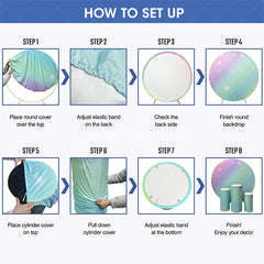 Aperturee - Bear Blue Bokeh Baby Shower Round Backdrop Kit for Boy