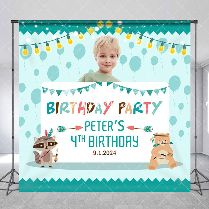 Aperturee - Bear Coon Hunter Blue Custom Boy Birthday Backdrop