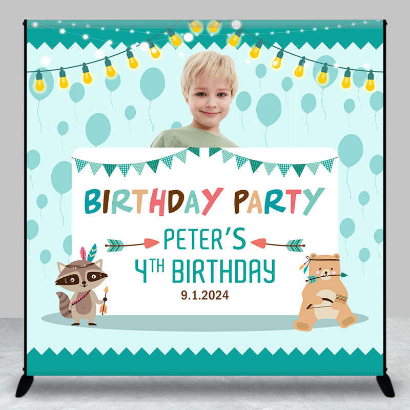 Aperturee - Bear Coon Hunter Blue Custom Boy Birthday Backdrop