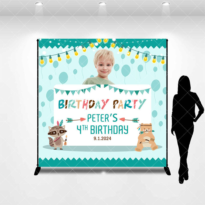 Aperturee - Bear Coon Hunter Blue Custom Boy Birthday Backdrop