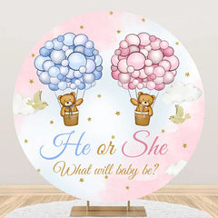 Aperturee - Bear Hot Balloon Sky Round Gender Reveal Backdrop