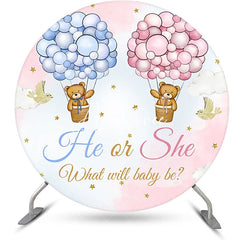 Aperturee - Bear Hot Balloon Sky Round Gender Reveal Backdrop