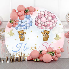 Aperturee - Bear Hot Balloon Sky Round Gender Reveal Backdrop