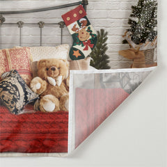 Aperturee - Bear Room Red Sofa Deco Tree Brick Xmas Backdrop