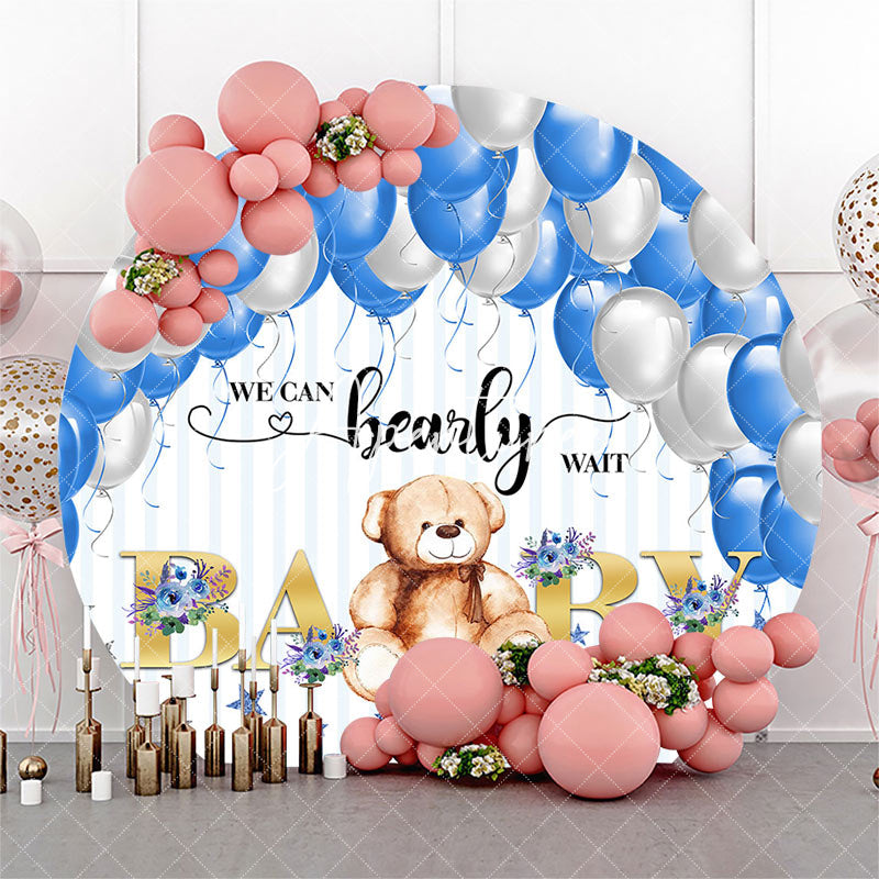 Aperturee - Bearly Wait Blue Balloons Round Baby Shower Backdrop