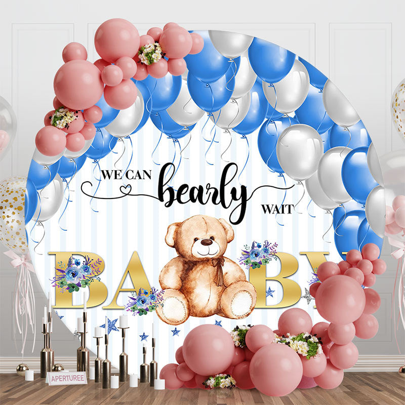 Aperturee - Bearly Wait Blue Balloons Round Baby Shower Backdrop