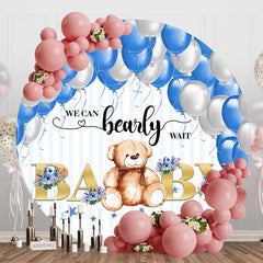 Aperturee - Bearly Wait Blue Balloons Round Baby Shower Backdrop