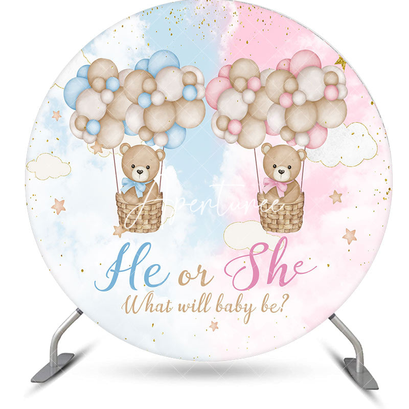 Aperturee - Bears Hot Air Balloon Round Gender Reveal Backdrop