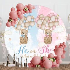 Aperturee - Bears Hot Air Balloon Round Gender Reveal Backdrop