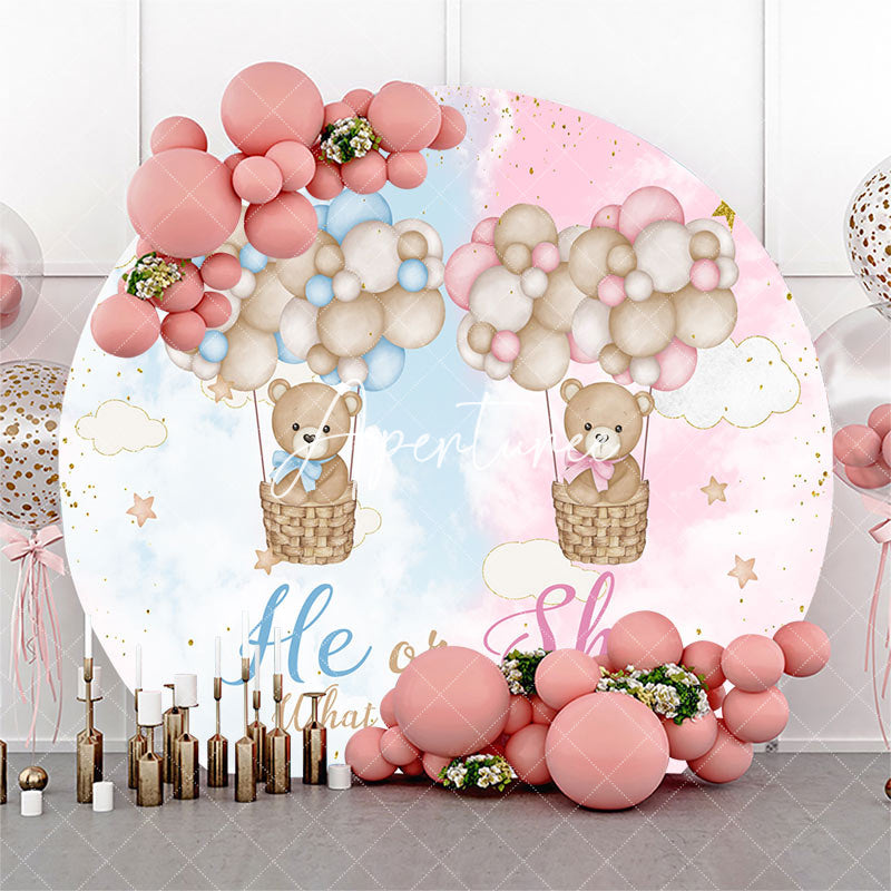 Aperturee - Bears Hot Air Balloon Round Gender Reveal Backdrop