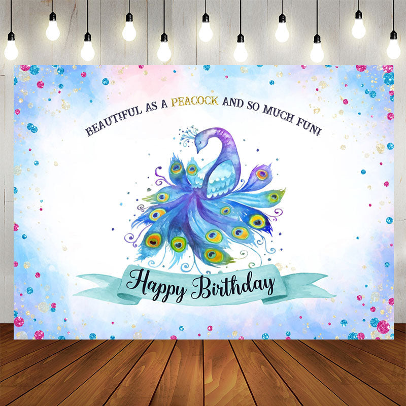 Aperturee - Beautiful As A Peacock Dream Blue Birthday Backdrop