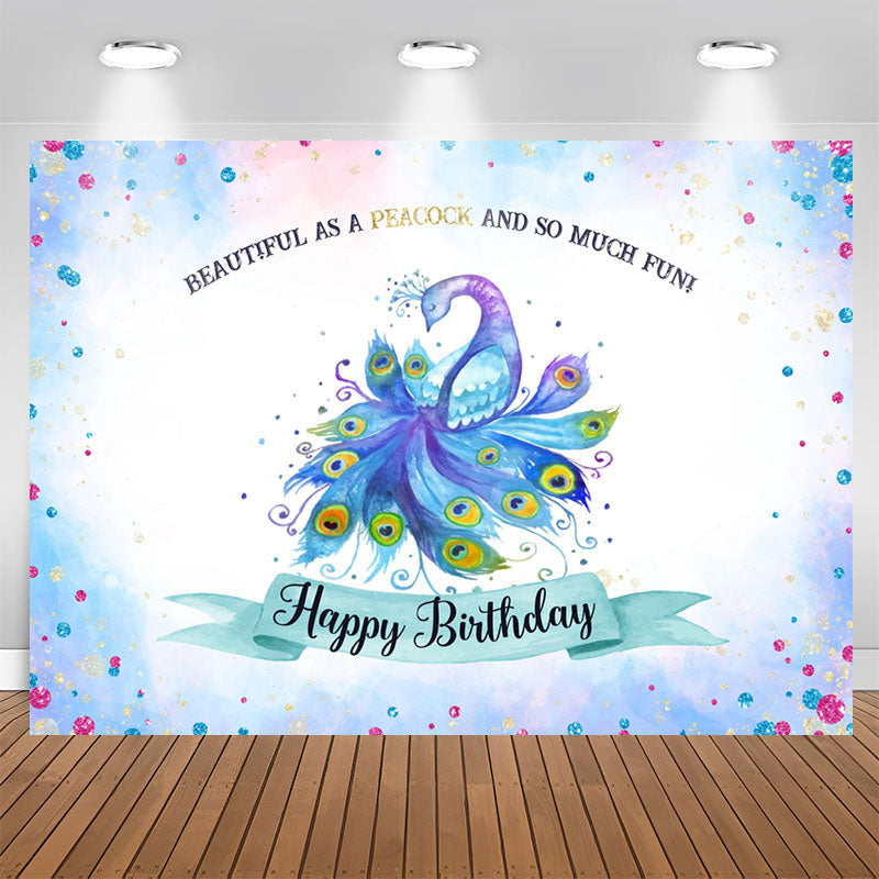 Aperturee - Beautiful As A Peacock Dream Blue Birthday Backdrop