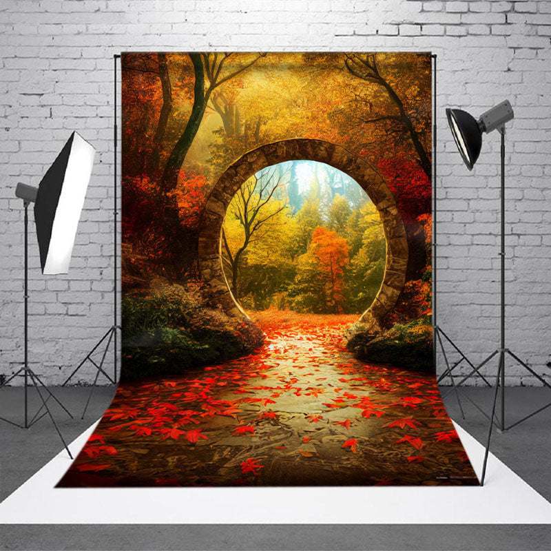 Aperturee - Beautiful Autumn Scenery Maple Leaf Portal Backdrop