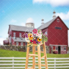 Aperturee - Beautiful Countryside Red Farm Barn Photo Backdrop