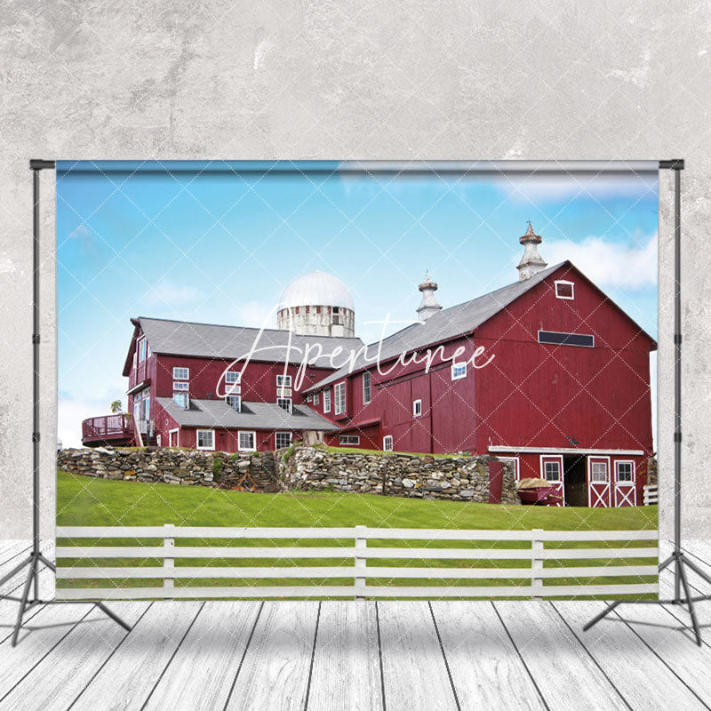 Aperturee - Beautiful Countryside Red Farm Barn Photo Backdrop