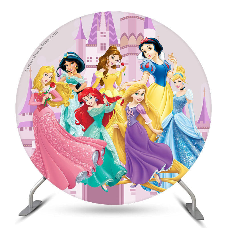 Lofaris Beautiful Princess And Castle Round Birthday Backdrop Kit