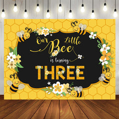 Aperturee - Bee Three Summer Yellow Happy 3Rd Birthday Backdrop