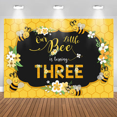 Aperturee - Bee Three Summer Yellow Happy 3Rd Birthday Backdrop