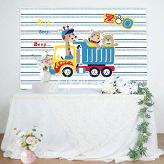 Aperturee - Beep Zoo Giraffa Bear Truck Stripe Birthday Backdrop