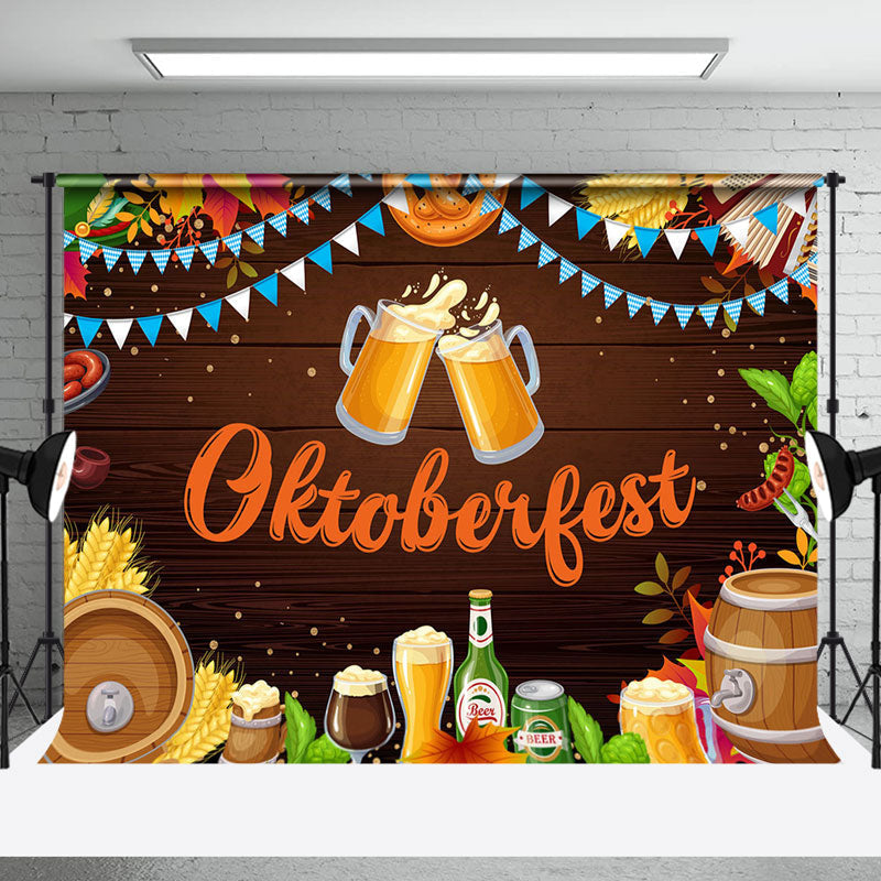 Aperturee - Beer Wheat Flag Wooden Oktoberfest Party Backdrop