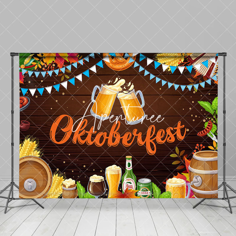 Aperturee - Beer Wheat Flag Wooden Oktoberfest Party Backdrop