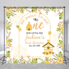 Aperturee - Bees Floral Leaf Spring Custom 1st Birthday Backdrop