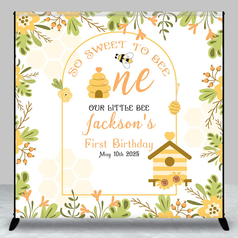 Aperturee - Bees Floral Leaf Spring Custom 1st Birthday Backdrop