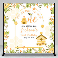 Aperturee - Bees Floral Leaf Spring Custom 1st Birthday Backdrop