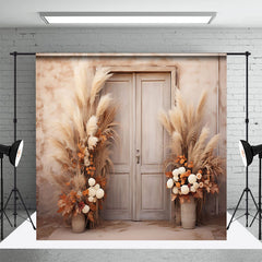 Aperturee - Beige Abstract Wall Boho Floral Door Photo Backdrop